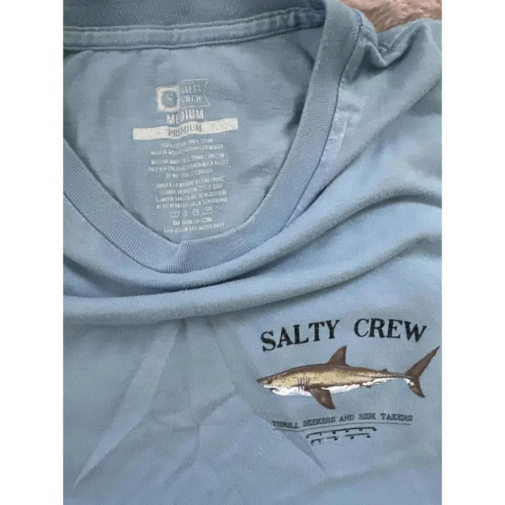 Salty Crew Men's T-Shirt - Light Blue Shark Graphic Size M - Picture 4 of 4